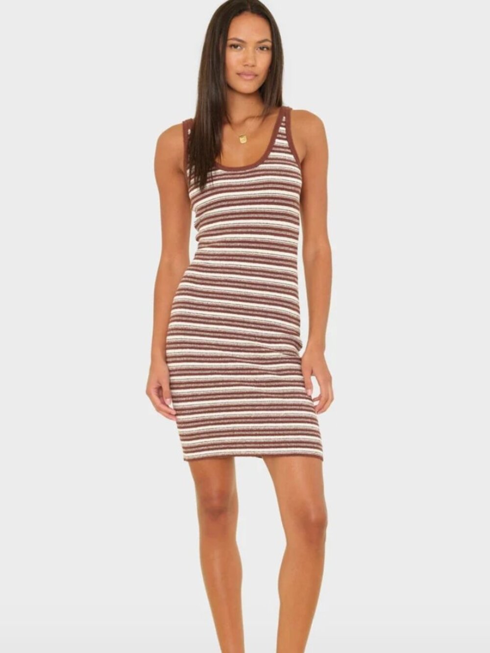 Xirena Rhonda Dress Tawny Brown White Striped Sleeveless Mini Dress Womens Small
